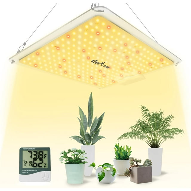 LED Grow Light W Full Spectrum Plant Lights for Indoor Plants with Thermometer Humidity Monitor Sunlike Growing Lamps xft Coverage Grow Light for Hydroponic Seedling Veg and