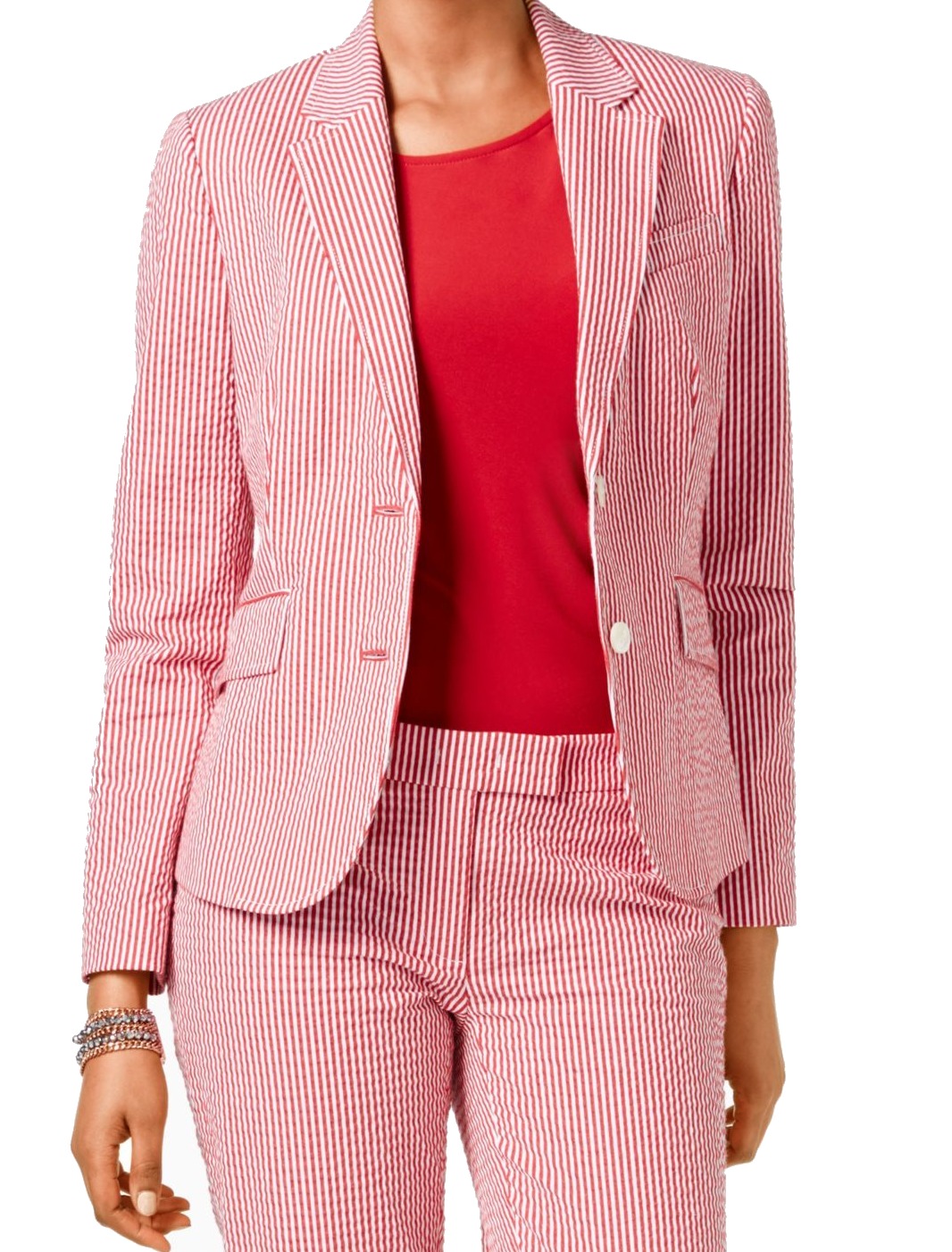 Anne Klein Anne Klein NEW Red Womens Size 4 Seerscucker Striped Two