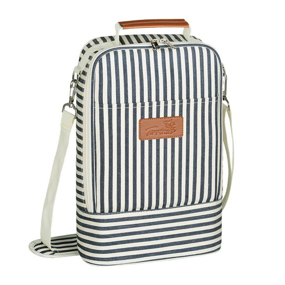 Tirrinia Insulated 2 Bottle Wine Carrier Tote Cooler Bag for Travel Picnic Padded Champagne Glass