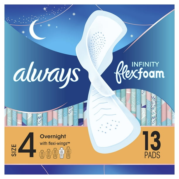 Always Infinity Overnight Pads with Wings, Unscented, Size 4, 13 ct ...