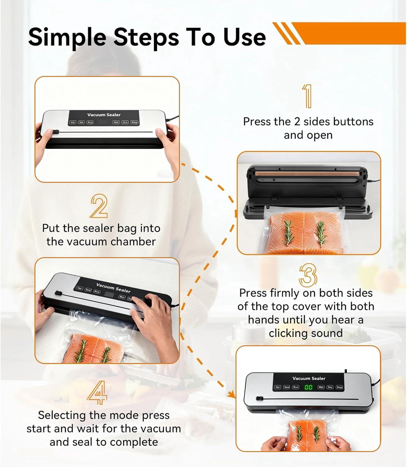 Food Vacuum Sealer Machine, 8-in-1 Multifunction, 10s Fast Sealing for Dry & Moist Food, Compact Design with Built-in Cutter & 10 Vacuum Bags,White