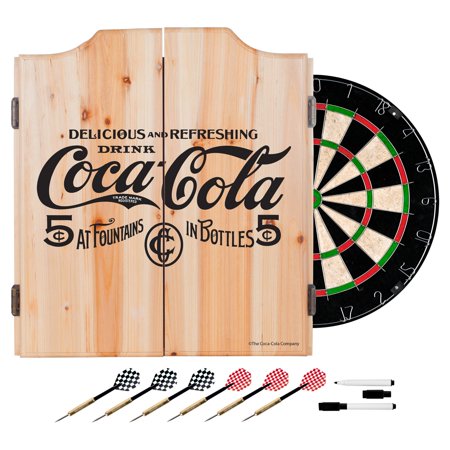 Coca Cola Dart Cabinet Set with Darts and Board  5 Cents Black