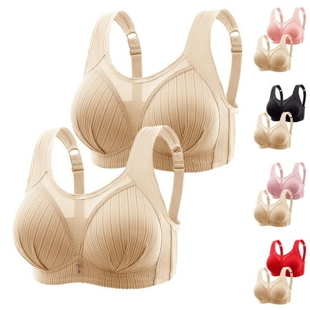Dazajoo 2 PCs Women s Seamless Wireless Bra Push Up Comfort Bralettes Soft No Underwire Full Coverage T-Shirt Bra for Older Women Red XL
