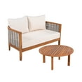 thumbnail image 3 of Christopher Knight Home 2-Piece Outdoor Patio Loveseat with Coffee Table, Teak Finish + Beige Cushions, 3 of 13