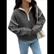 thumbnail image 1 of Suéteres Casuales con Cuello en V y Larga para Mujer, con Cremallera de un Cuarto, de Punto Holgado, con Bloques de Color y Cuello en V, para Otoño. Gris Oscuro L, 1 of 8