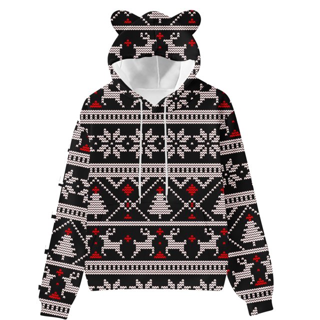 Puntoco Chaqueta de Mujer Mujer Navidad Otoño e Invierno Manga Larga Estampado a Rayas Bolsillo con Capucha Chaqueta suéter Navidad Liquidación Puntoco Puntoco-5372