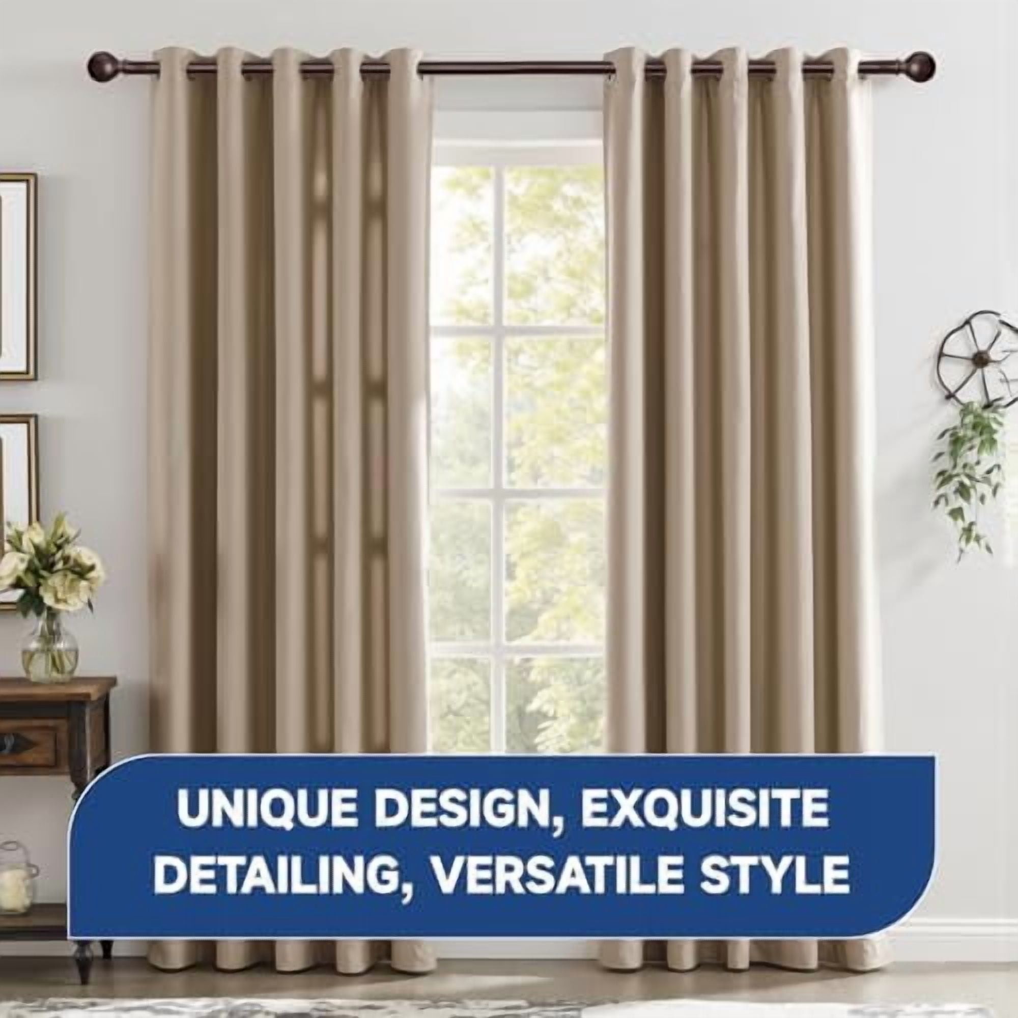 Bronze Curtain Rods for Windows 66 to 120 Inch(5.5-10ft) - 1'' Diameter Heavy Duty Curtain Rods with Imitation Wood Grain Pattern Finials,Adjustable Decorative Curtain Rods Set,28-120''