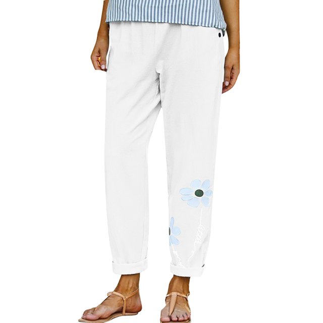 Heiheiup Dresses For Women 2024 Ladies' Solid Summer Cotton And Linen Loose Breathable Slacks