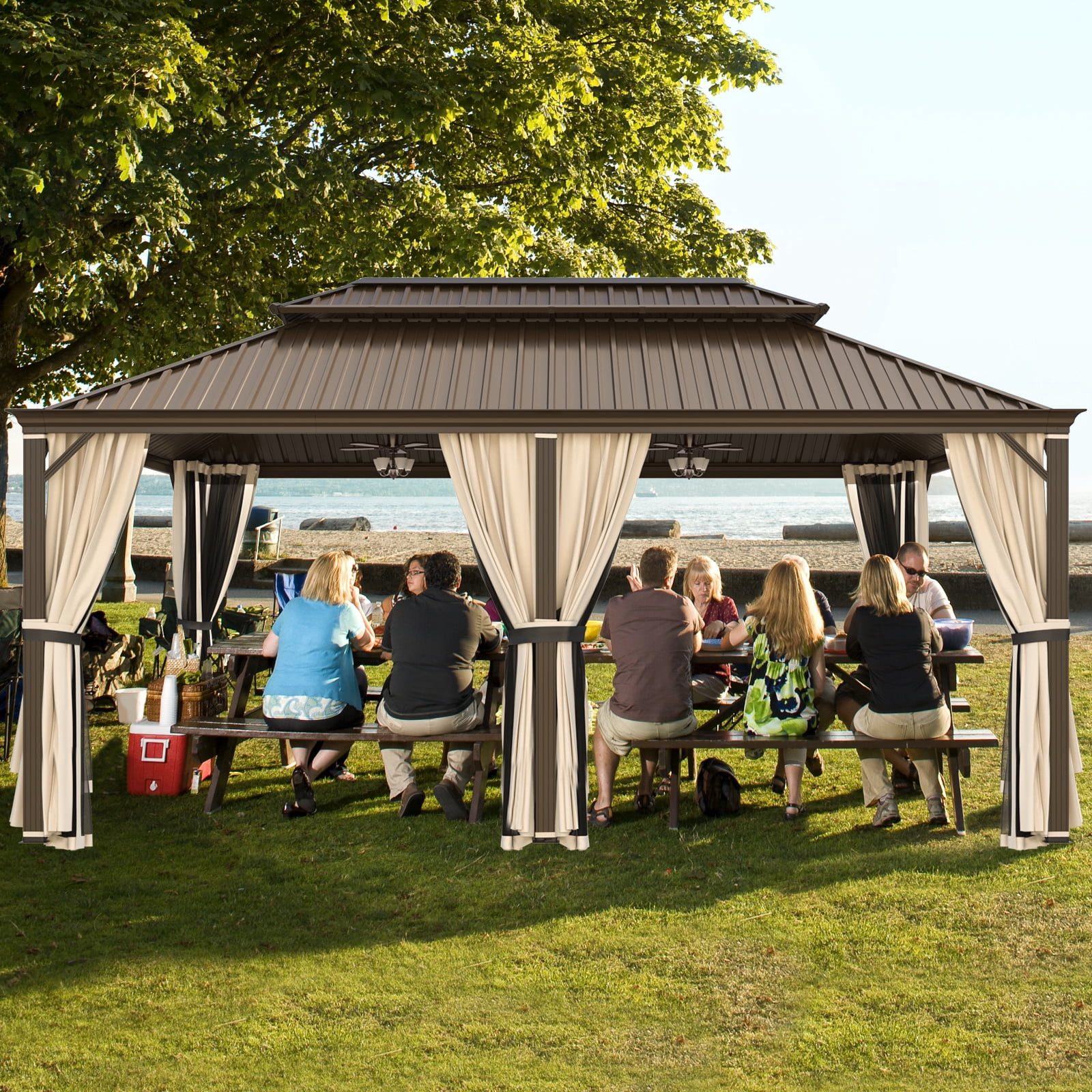 Hommow 12' x 20' Hardtop Gazebo with Steel Double Roof, Anti-Rust Coating Aluminum Frame Permanent Outdoor Waterproof Pavilion