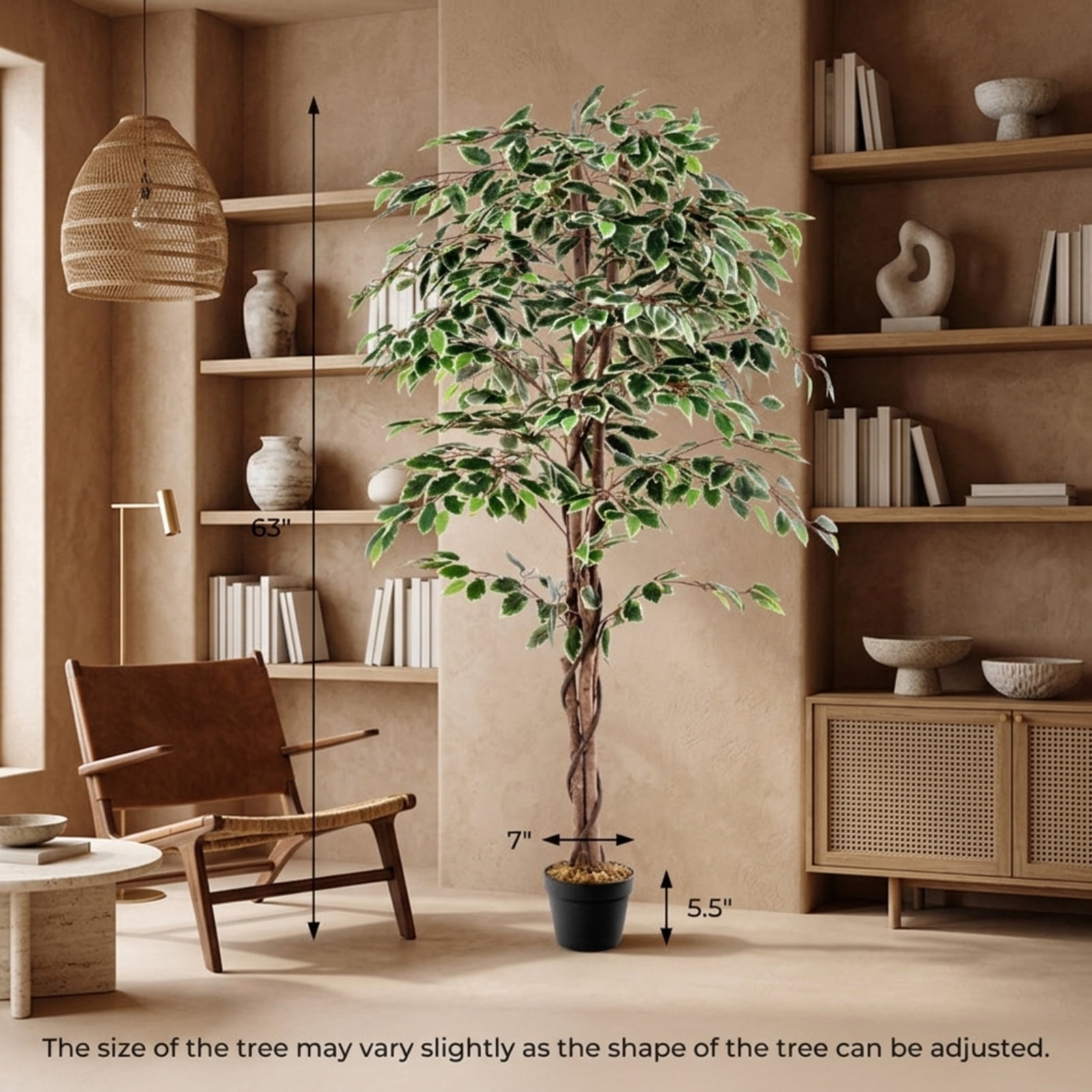 Vebreda Artificial Plant Decor, Artificial Ficus Tree Tall Faux Indoor Plant with 1008 Leaves Nursery Pot and Dried Moss, Multi-scene Application