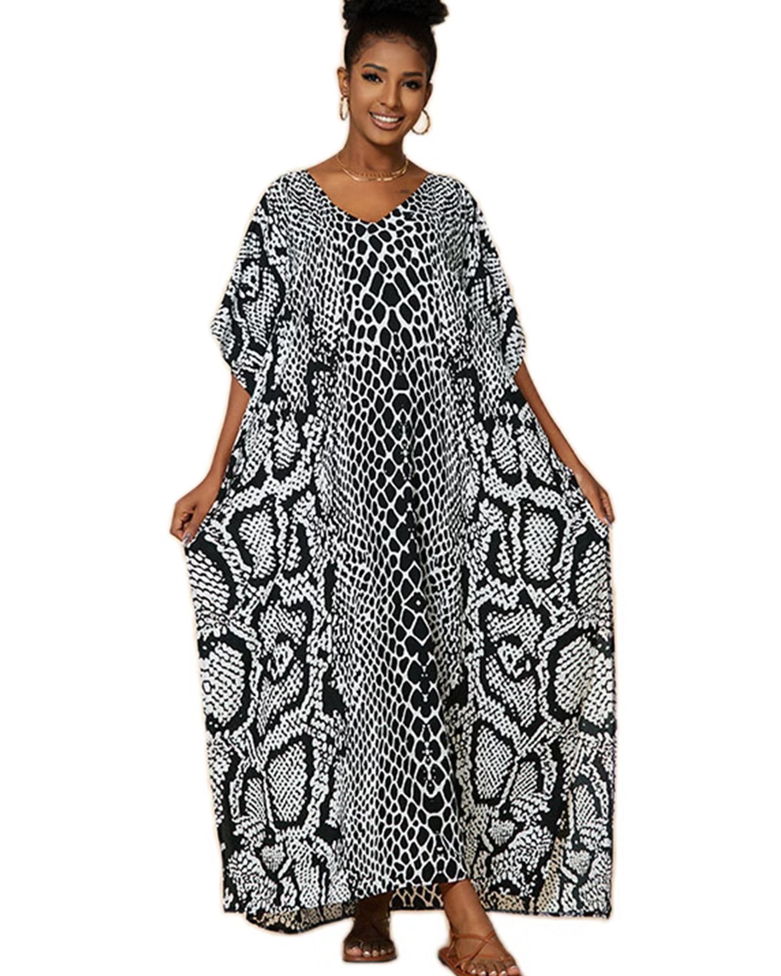 EDOLYNSA Plus Szie Kaftan Dress for Women Printed Caftan Loungewear ...