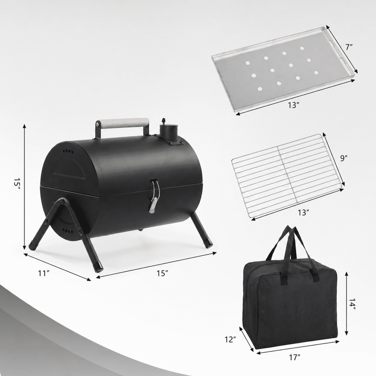 Alvantor 16.3 in Compact Portable Charcoal Grill, Small Two-Side Tabletop BBQ Grill with 2 Grates, Ash Trays, Carry Bag, Black