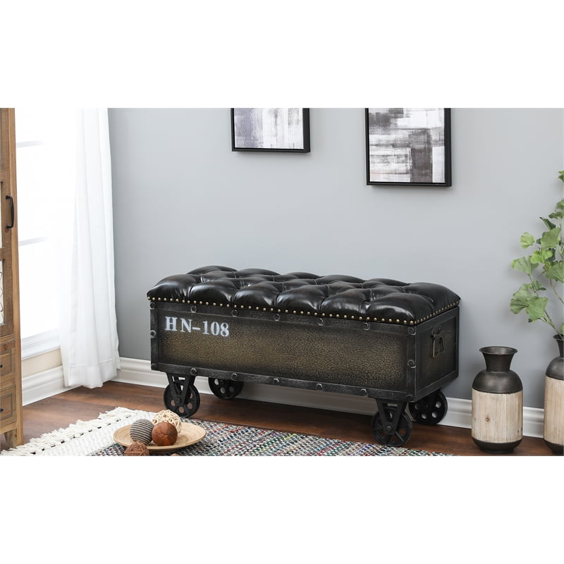 Upholstered Faux Leather Storage Trunk Ottoman