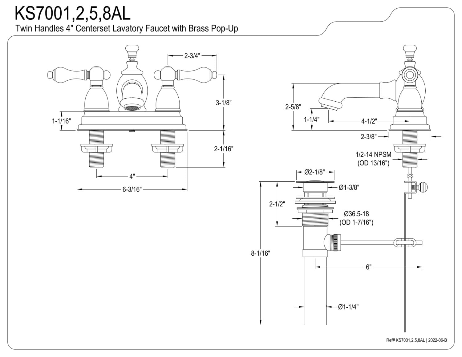 Kingston Brass KS7008AL 4 in. Centerset Bathroom Faucet, Brushed Nickel