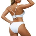 thumbnail image 2 of Bigersell Womens High Cut Bikini Sets, V-Neck Spaghetti Straps 2 Piece Bathing Suits, Tie Back Lace up Vacation Swimsuits Swimwear for Beach & Pool White M, 2 of 3