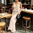 thumbnail image 4 of GILIGEGE Women's 2 Piece Outfit,Vintage Distressed Tie-Dye V-Neck Camisole And Pants Set,Ruffle Peplum Vest Wide Leg Pant Suits,Summer Matching Loungewear,Dressy Casual Vacation Outfits Beige L, 4 of 7