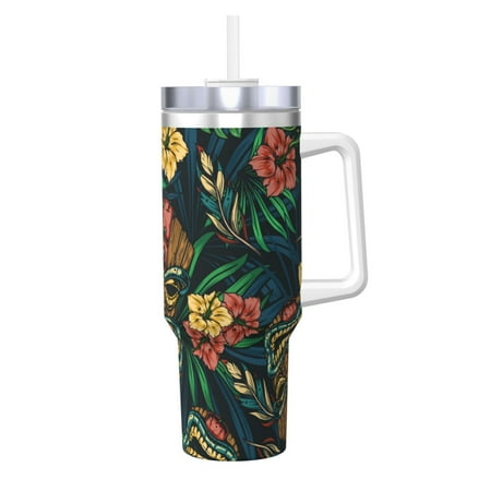 

Salouo Tropical Tribe Mask for 40oz Water Bottle with Handle & Flip Straw - Stainless Steel Vacuum Insulated Tumbler-Reusable Travel Coffee Mug- Gifts for Women & Men