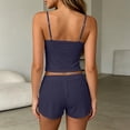thumbnail image 3 of Womens Short Pajama Set Ribbed Knit Cami Top and Boxer Shorts Pajamas Cute Pj Sets(Navy,XL), 3 of 7