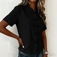thumbnail image 4 of ClodeEU Women's Chinese Frog Button Stand Collar Short Sleeve Blouse,Solid Casual Summer Shirt Top Black,Women's Plus XL, 4 of 8
