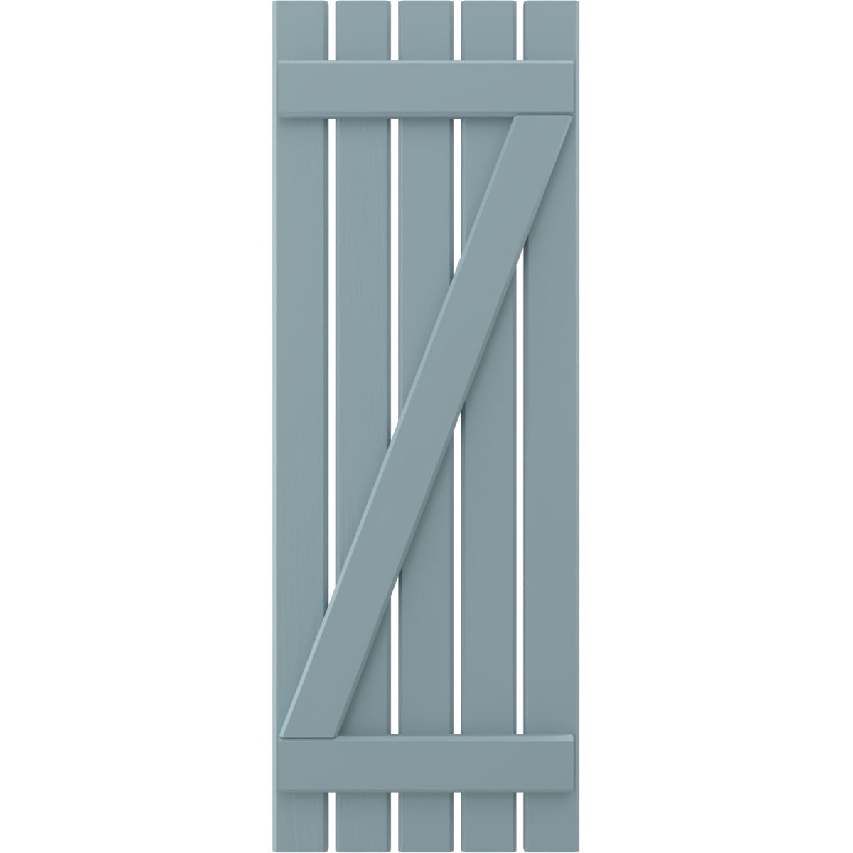Ekena Millwork 19 1/2"W x 52"H Americraft Five Board (2 Batten) Exterior Real Wood Spaced Board-n-Batten Shutters w/ Z-Bar (Per Pair), Peaceful Blue