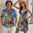 thumbnail image 3 of Uorisanigo Colorful Leaf Matching Couple Outfits Husban and Wife Clothing Men's Button Down Shirt Hawaiian Shirts and Womens Sleeveless Dress A-Line Patchwork Beach Party Sundress, 3 of 8