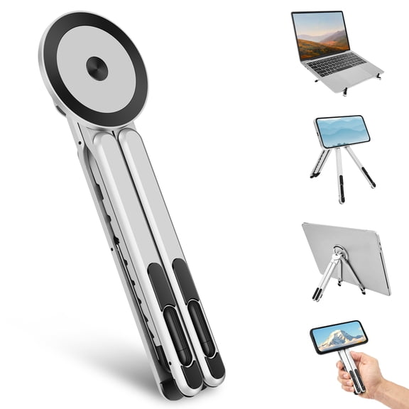 4-in-1 Laptop Stand for Desk, Foldable Adjustable Aluminum Computer Riser with Magnetic Phone Holder Cooling Frame Design, Silver