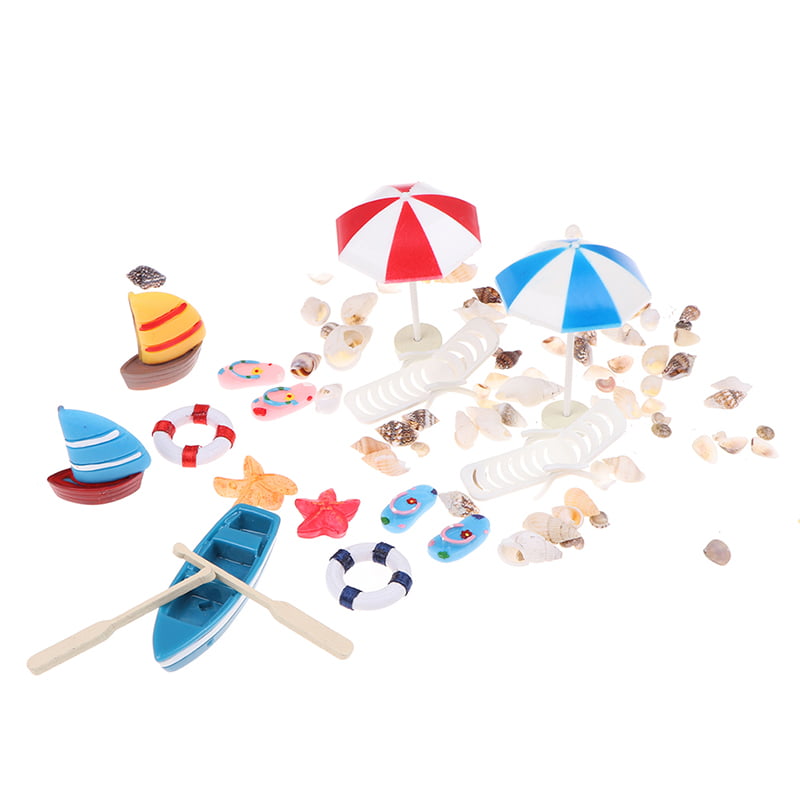16pc Beach Chair Umbrella Swimsuit Boat Figurine Set Mini Toy Garden Decor 