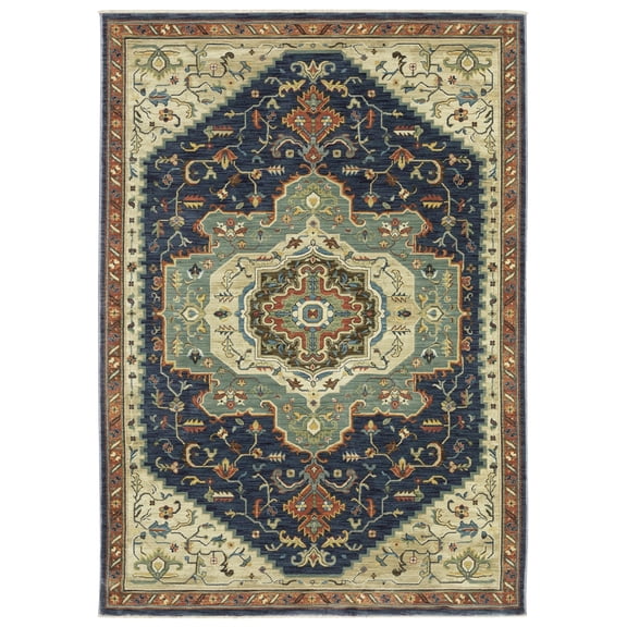 Woven Trends Flormap FR09F - Traditional Folk-Art Flair Bodered Floral Pattern, Stain Resistant, Living Room, Bedroom, Kitchen, Office, Pet Friendly Polypropylene Area Rug in Blue - 4' x 6'