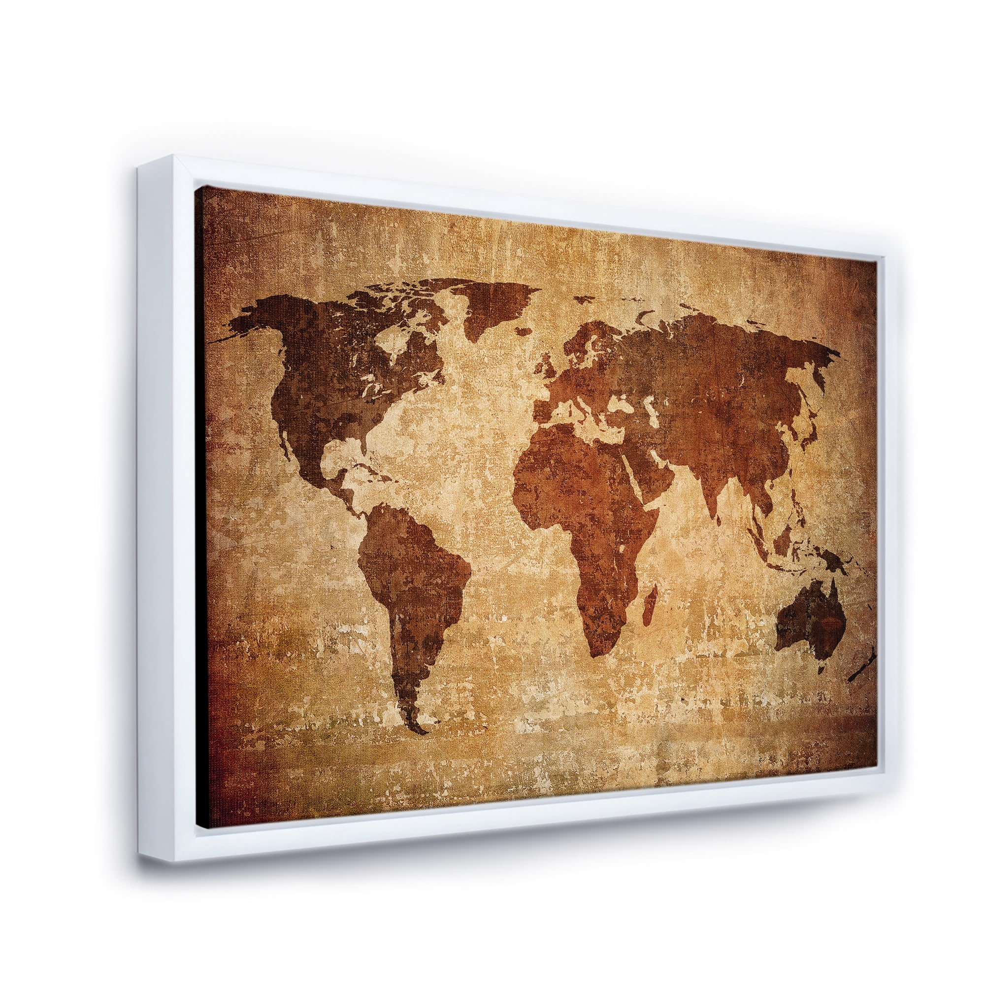 Designart 'Ancient World Map XI' Vintage Framed Canvas Wall Art Print