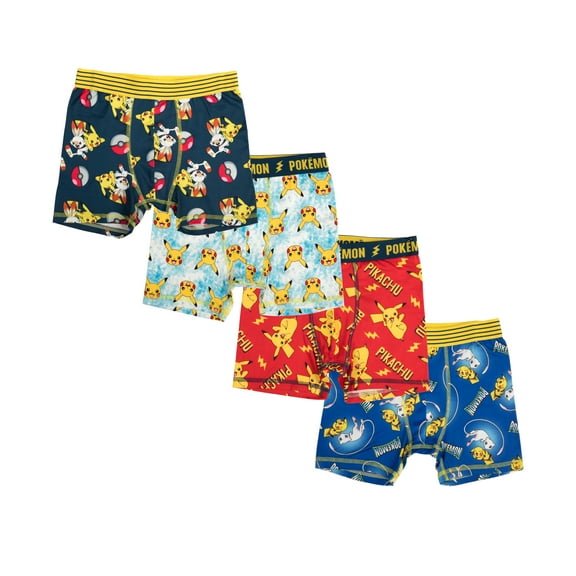Pokemon Boy's Underwear, All Over Print, 4 Pack Boxer Briefs, Sizes XS-XL