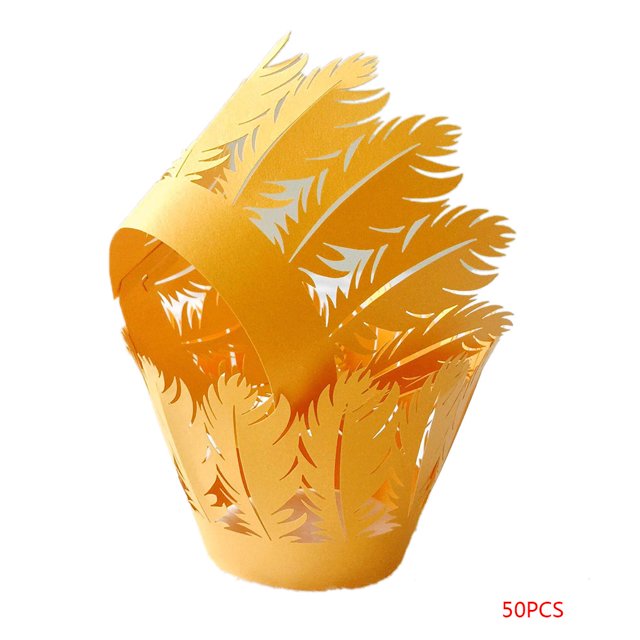 Injueey 50 Uds. Envoltura de caja de papel para pastel de Muffin de taza de encaje hueco envoltorio para cupcakes Herramientas y accesorios para hornear oro Injueey JJ23173-13