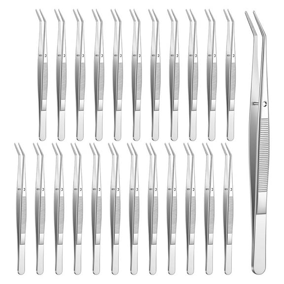 24Pcs Stainless Steel Tweezers with Curved Serrated Tip, 6Inch Long Tweezers for Crafting, for Craft Sewing