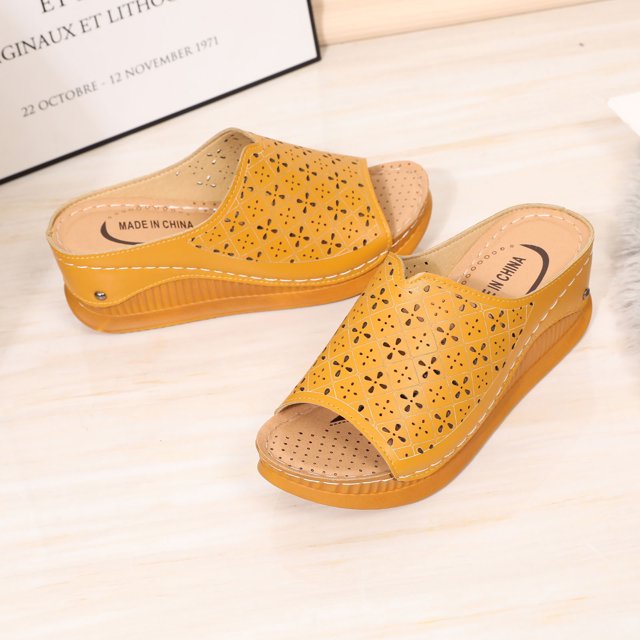 Zapatillas con cuña para mujer, zapatillas para exteriores para mujer, cadena de perlas, suela blanda Wmkox8yii ytu11081
