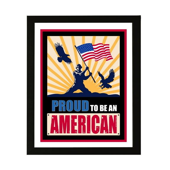 Designs ByLITA Proud To Be an American, 5 x 7 Black Wall Print (Framed) | USA Patriotic Decoration