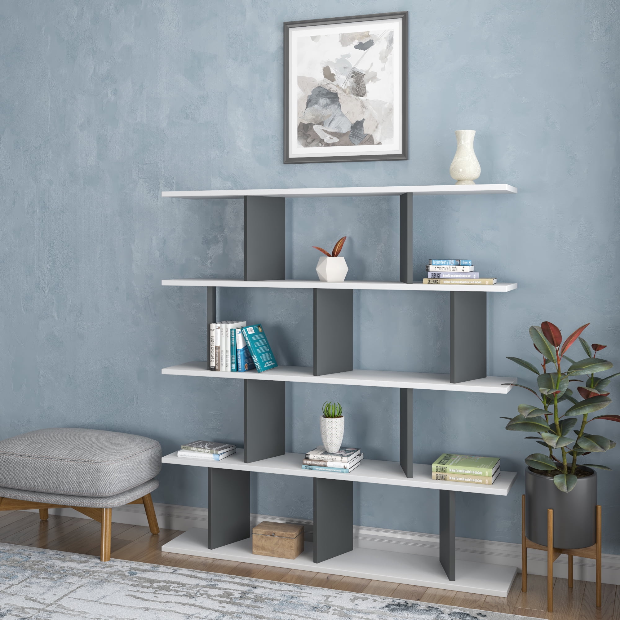 Ada Home Decor Jorin 4 Tier Open Shelf Cube Bookcase, Anthracite/White