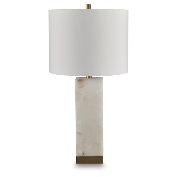 Signature Design by Ashley Linderfield Alabaster Table Lamp, Gold Finish, 29" Height, Drum Shade