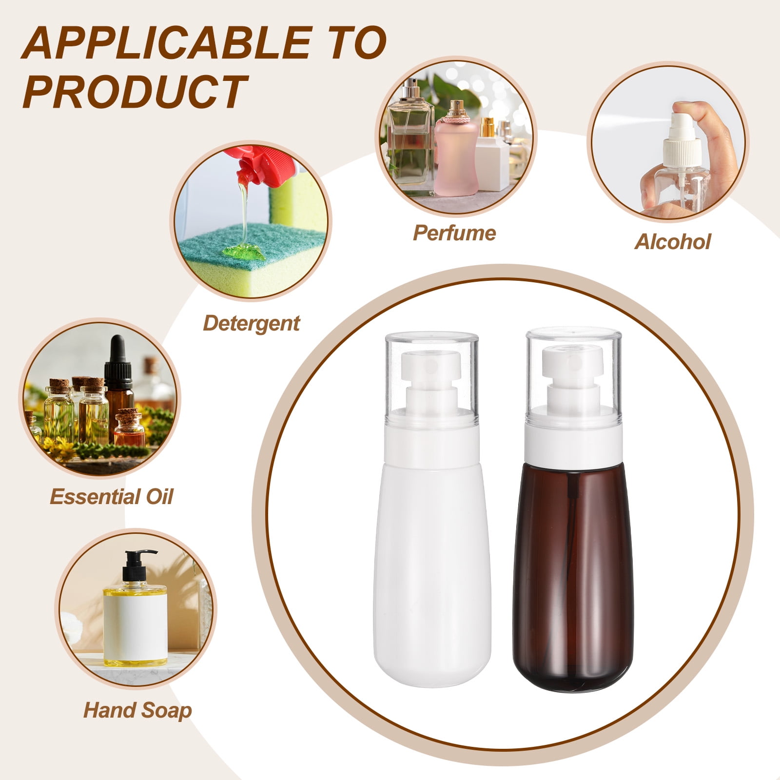 3Pcs Small Spray Bottles, 100ml/3.4 oz Travel Size Spray Bottle Fine Mist with Labels (Cylinder, White/Clear)