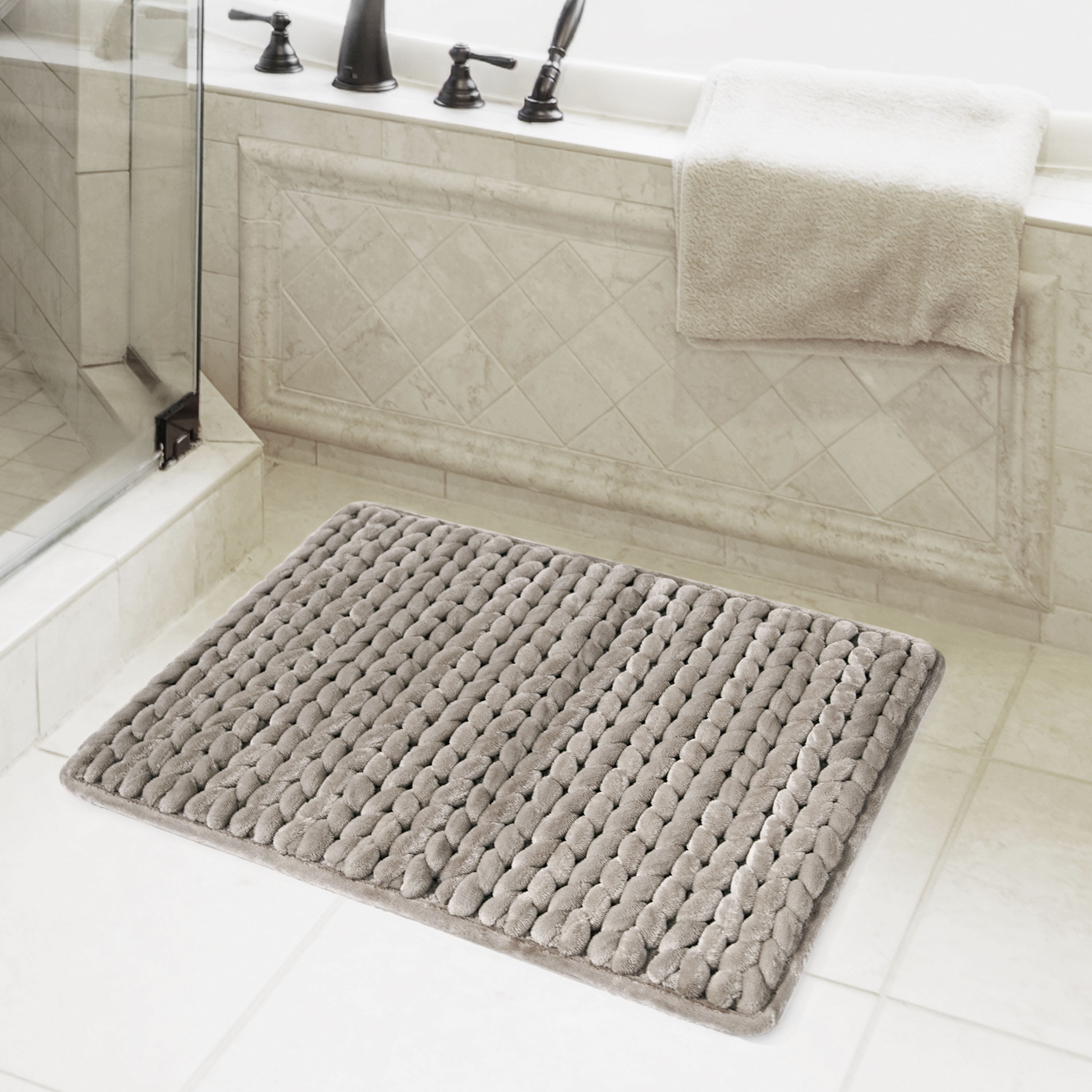 Better Homes & Gardens Thick & Plush Braided Bath Rug, Navy, Charcoal Infused Memory Foam, 17x24"