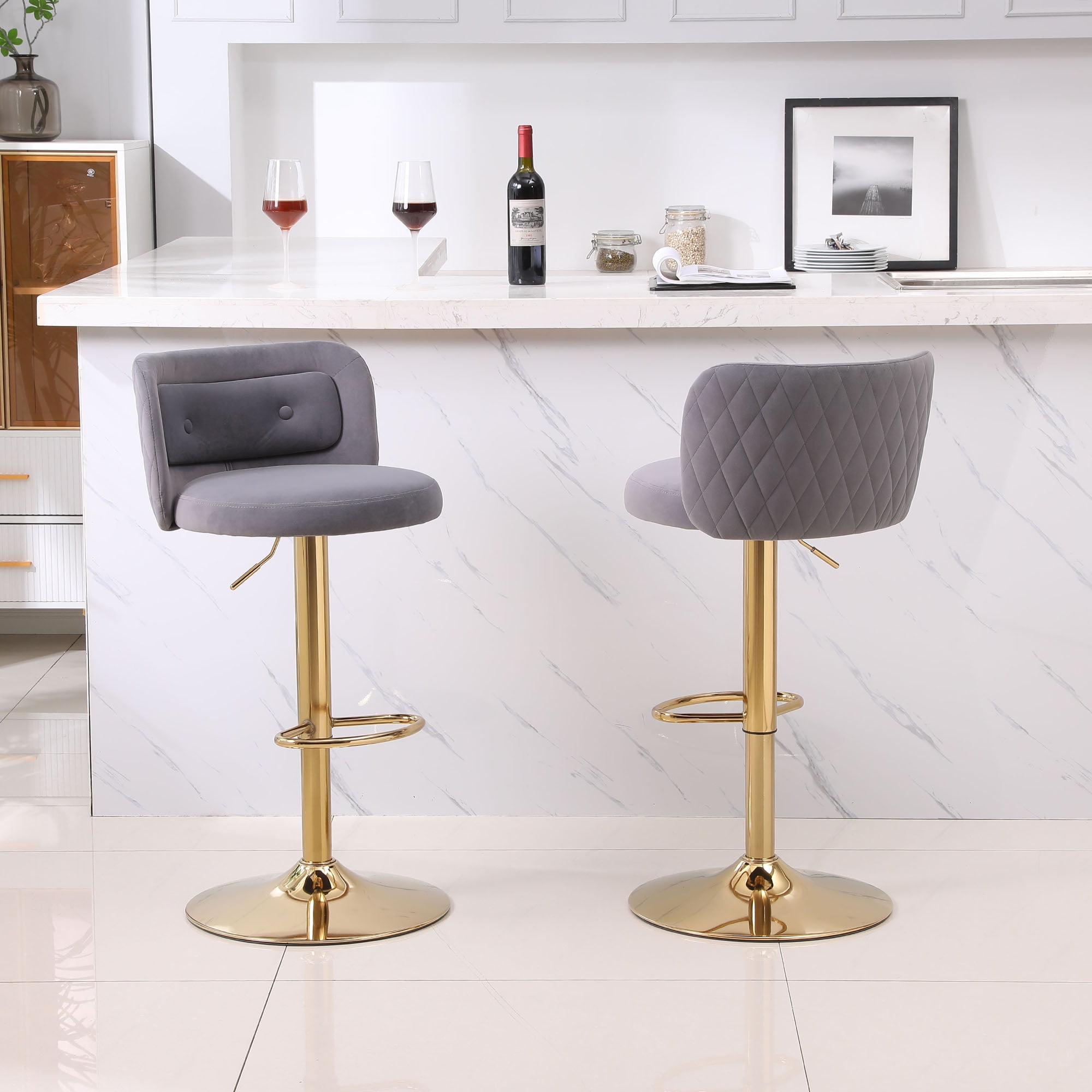 Kadyn 2pcs Modern Adjustable Counter Height Barstools with Back& Footrest for Kitchen, Grey Kadyn 2pcs Modern Adjustable Counter Height Barstools with Back& Footrest for Kitchen, Grey