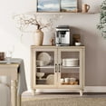 thumbnail image 1 of WAMPAT Buffet Server Table, Accent Sideboard with Storage & Glass Door,Console Table for Kitchen, Dining Room, and Living Room, Light Oak, 33.9", 1 of 7