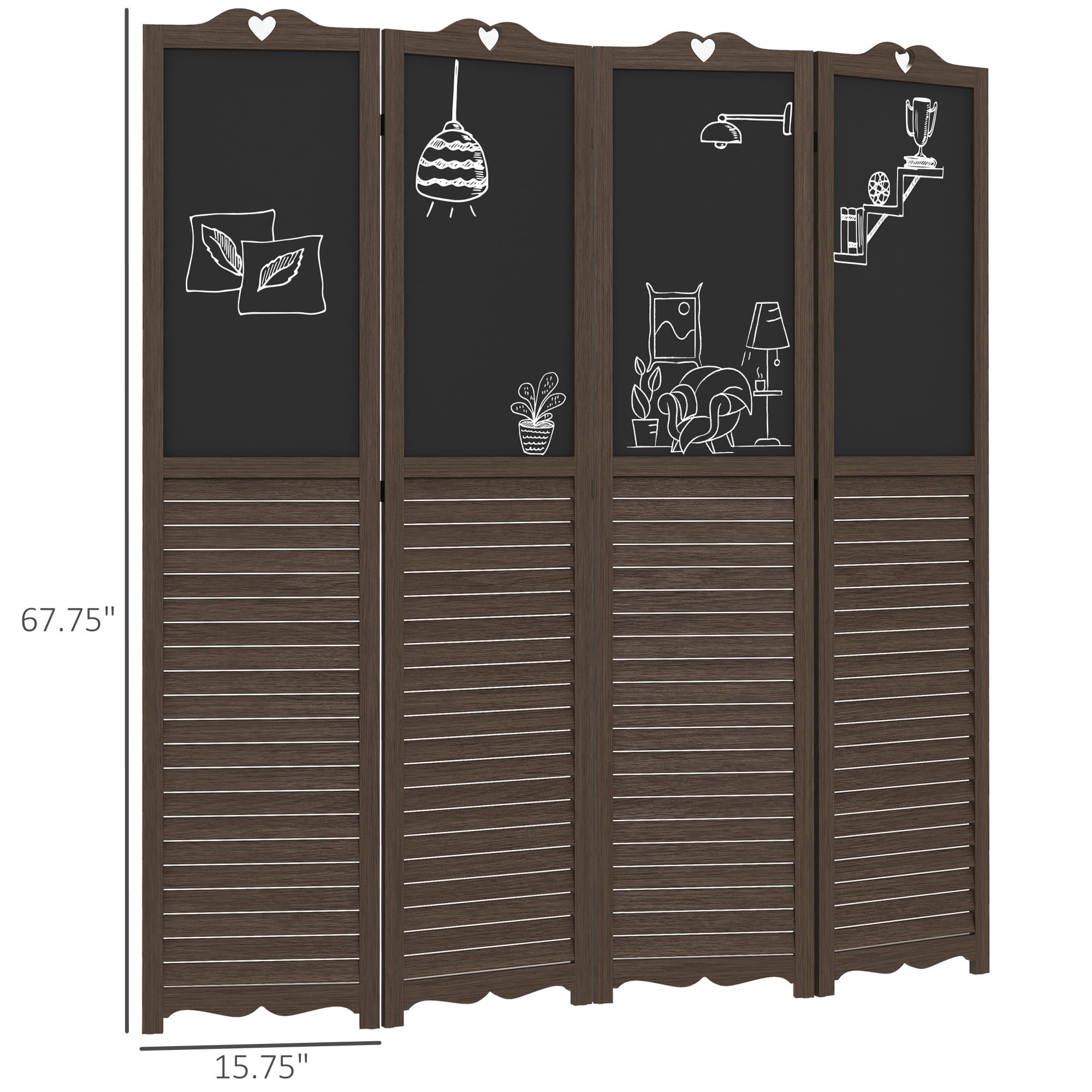 HOMCOM 5.5' 4 Panel Room Divider, Indoor Privacy Screens for Home, Brown