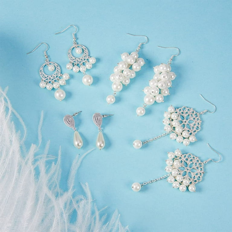 Box DIY Pairs White Pearl Drop Dangle Long Earring Making