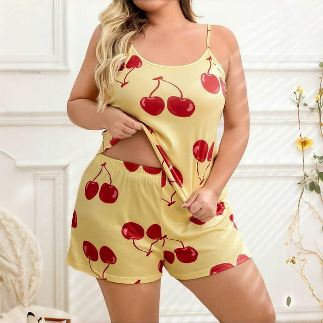 Blouse Sans Manches à Col Rond de Grande Taille pour Femmes, Ensemble de Pyjama Mode avec Short