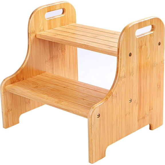 Utoplike Bamboo Step Stool 2 Tier, Step Treads with Cutout Handles, Non-Slip
