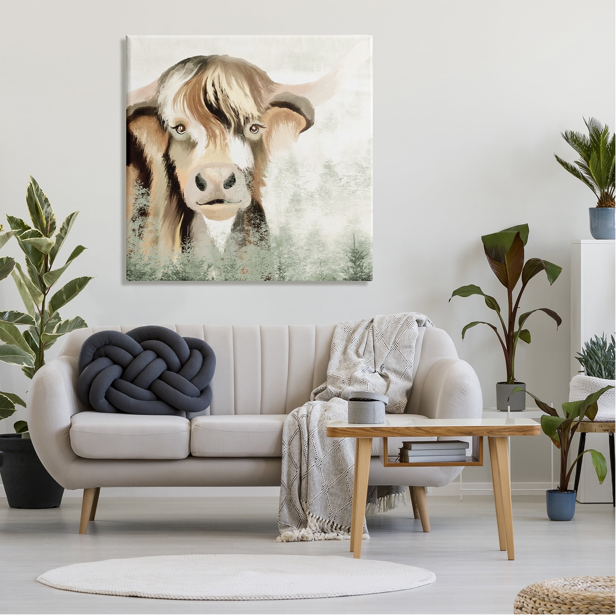 Stupell Highland Cattle Nature Trees Collage Animals & Insects Painting Gallery Wrapped Canvas Print Wall Art