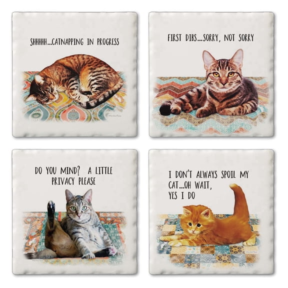 Thirstystone Cat Nappy 4-Pack Tumbled Tile Coasters