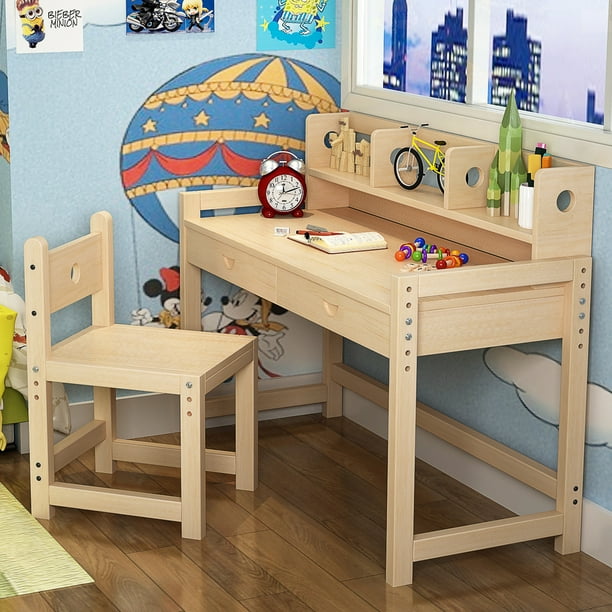 Tribesigns Unfinished Kids Study Desk And Chair Set With Hutch