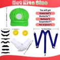 thumbnail image 4 of Satmonnus Super Bros Costume, Super Bros Hat Mustache Gloves Suspenders Buttons Sets for Halloween Cosplay, 4 of 9