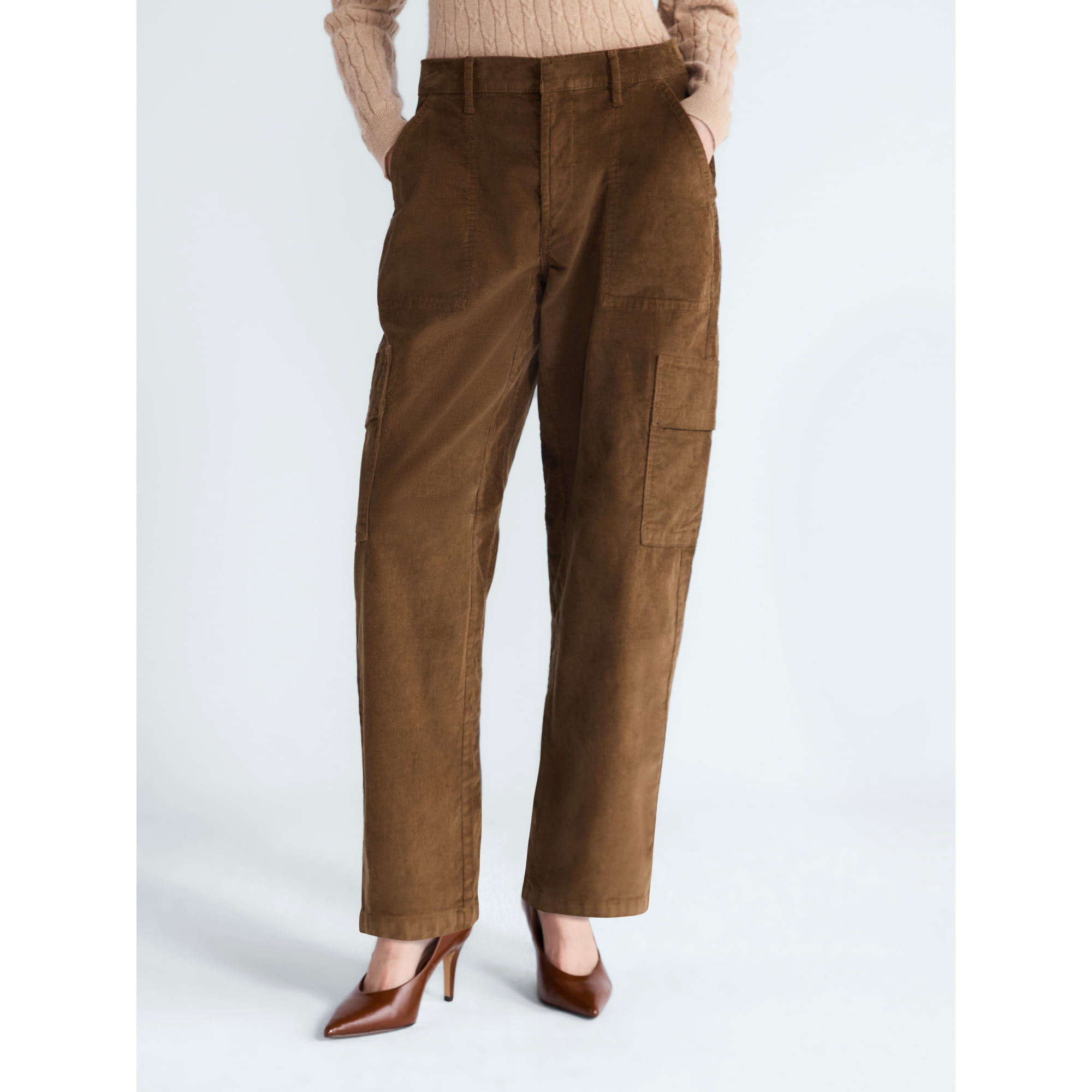 Free Assembly Women's and Women's Plus High Rise Cropped Corduroy Cargo Barrel Pants, Reg and Short Inseam, Sizes XS-4X