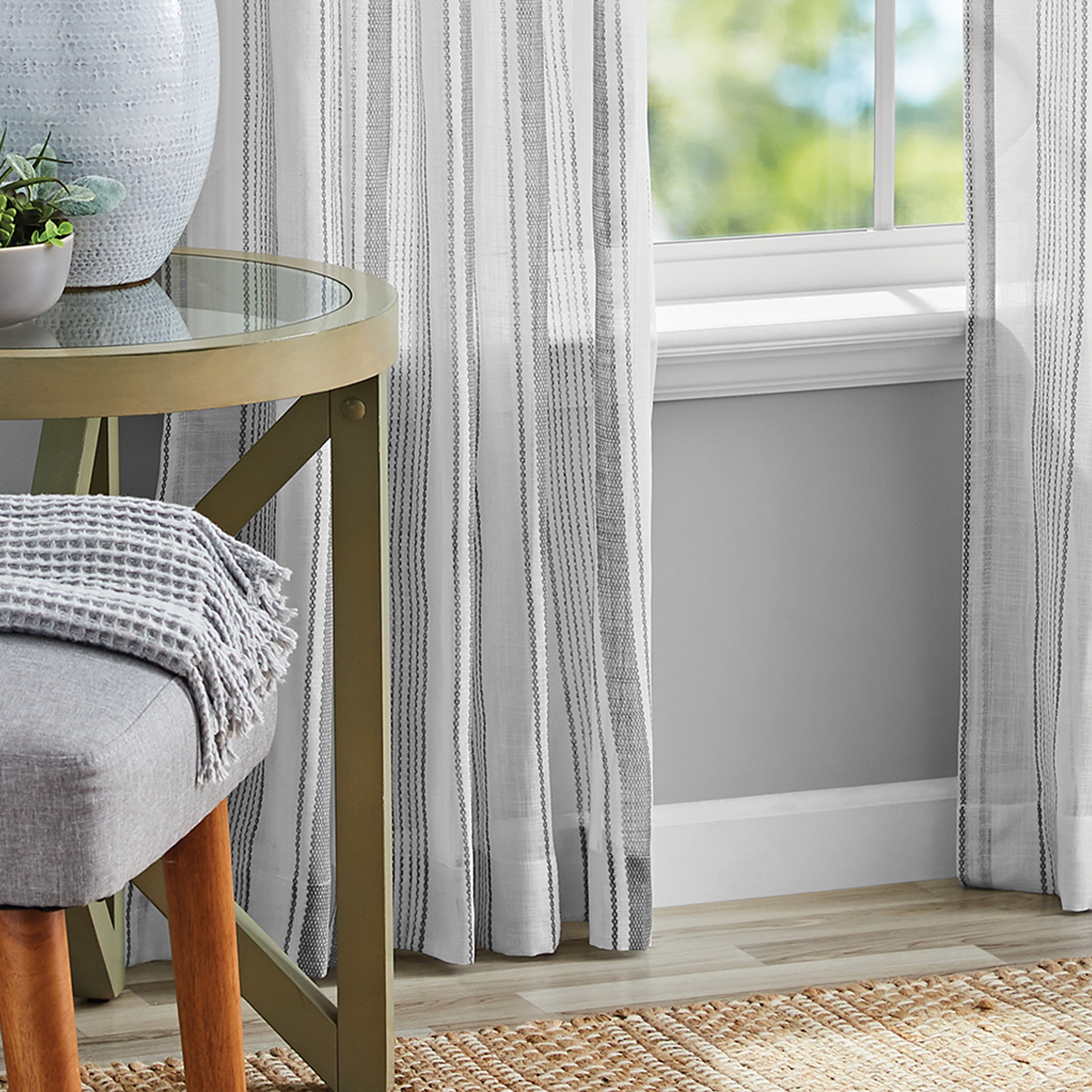 Mainstays 100% Cotton Indoor Sheer Rod Pocket Single Curtain Panel , Gray, 50" W x 84"L